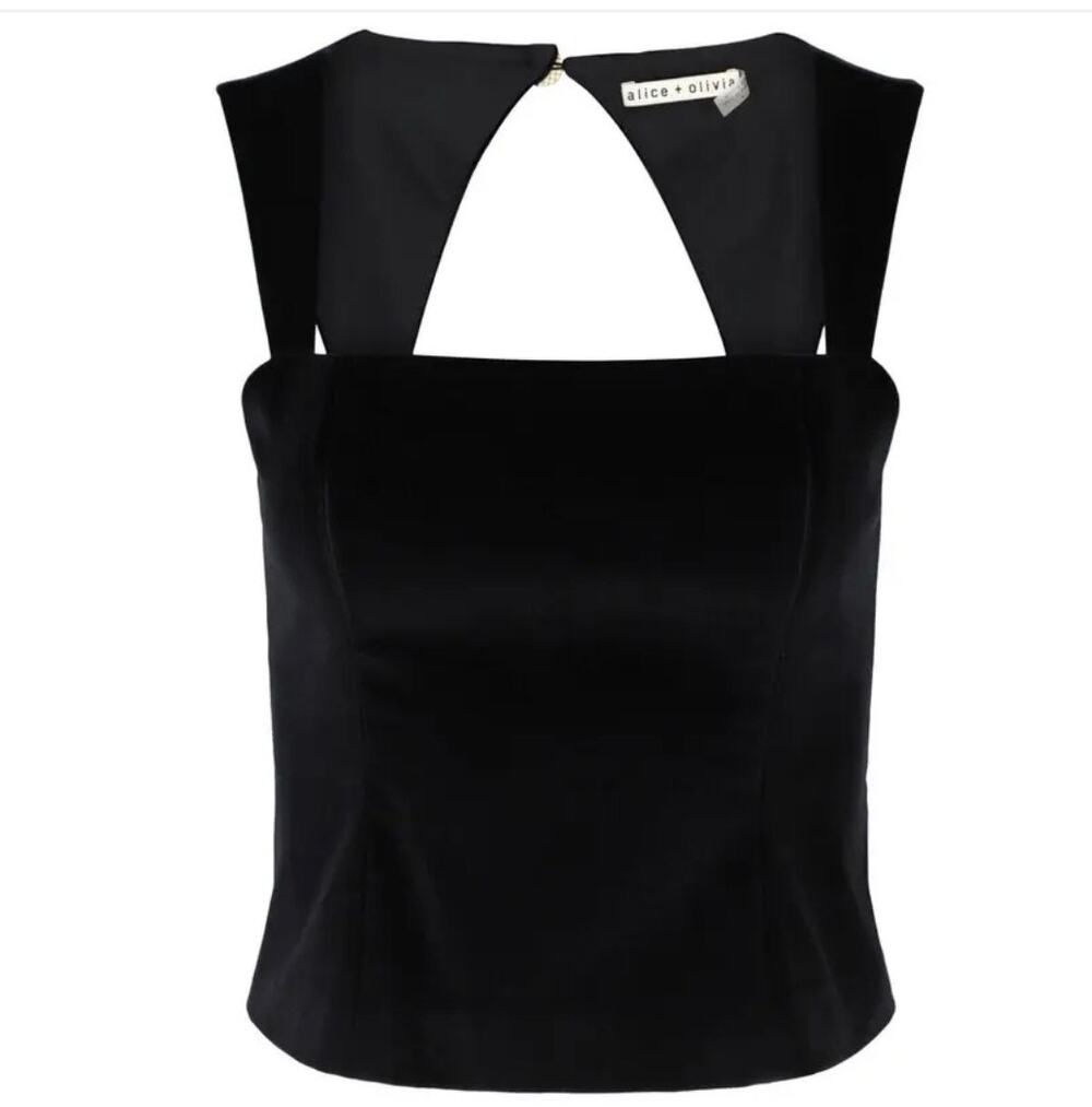 Alice + Olivia Keria Velvet Cutout Top Black Size 2 Cotton Blend Excellent
